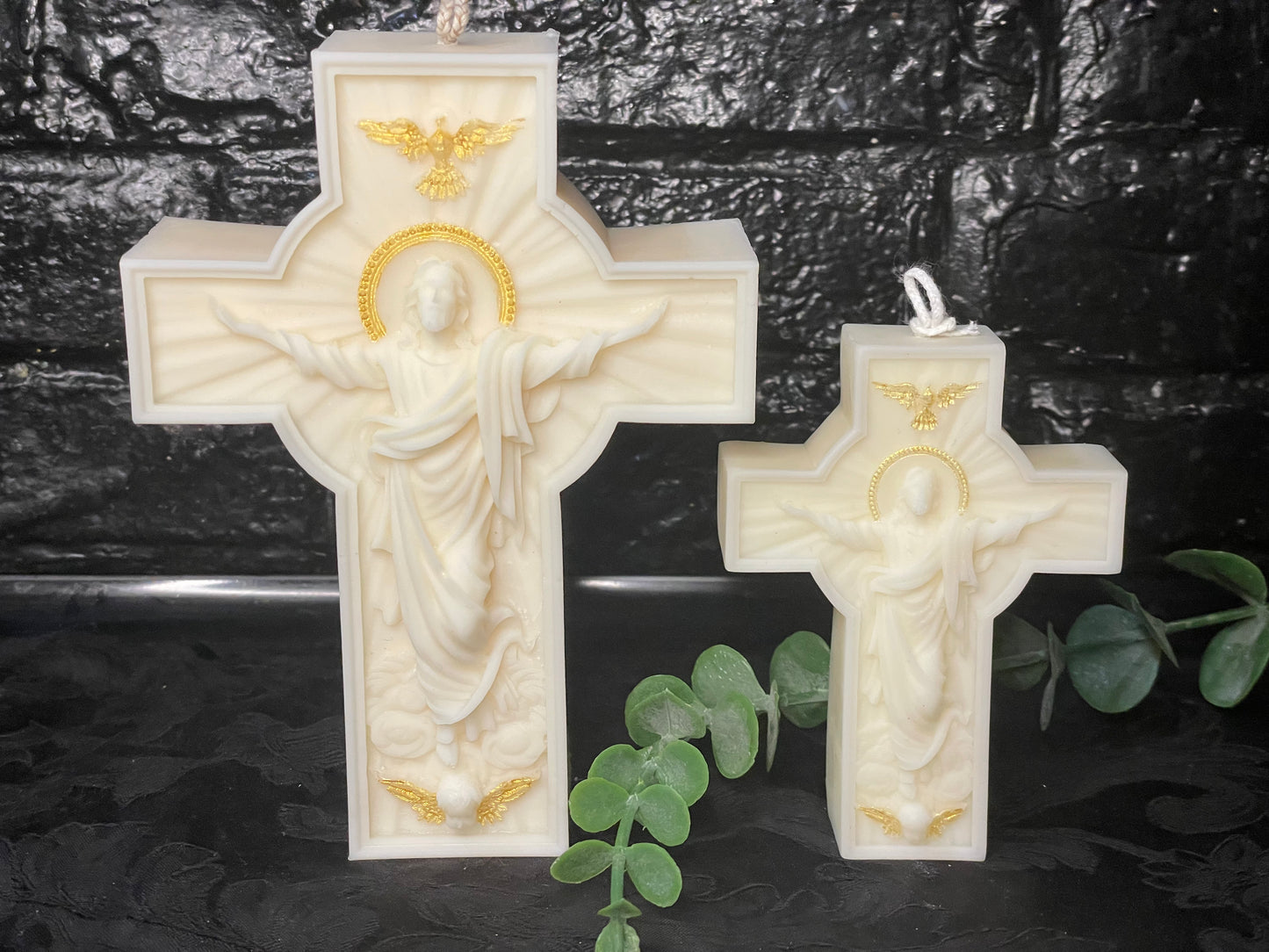 Kerze Kreuz – Goldene Splitter
