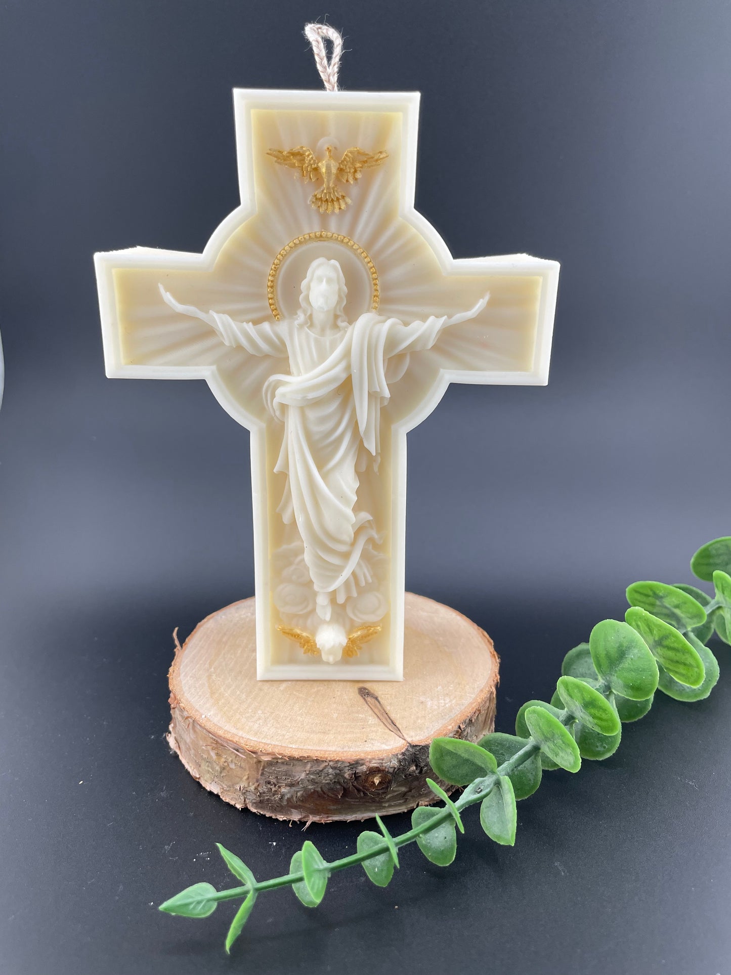 Kerze Kreuz – Goldene Splitter