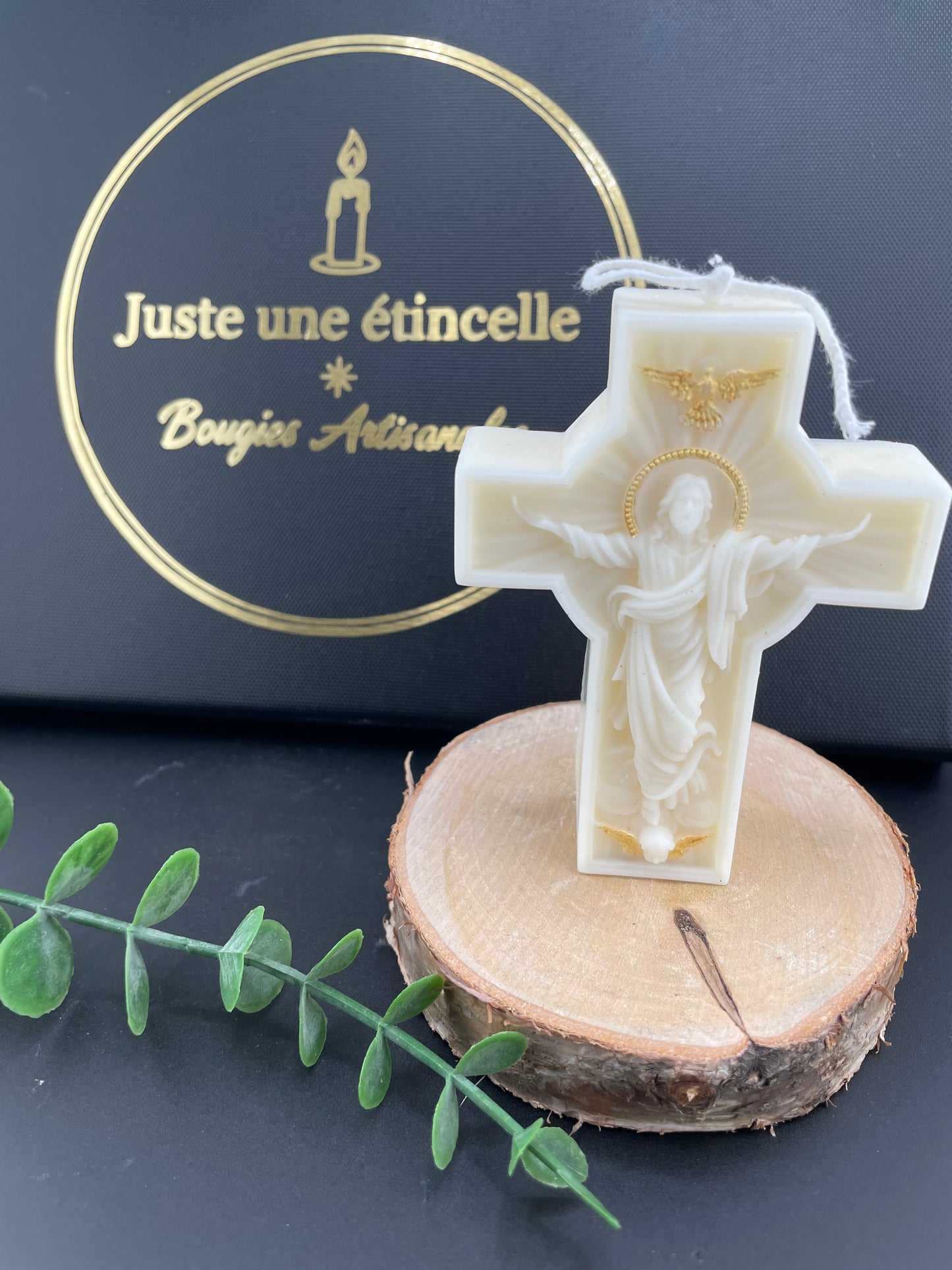 Kerze Kreuz – Goldene Splitter